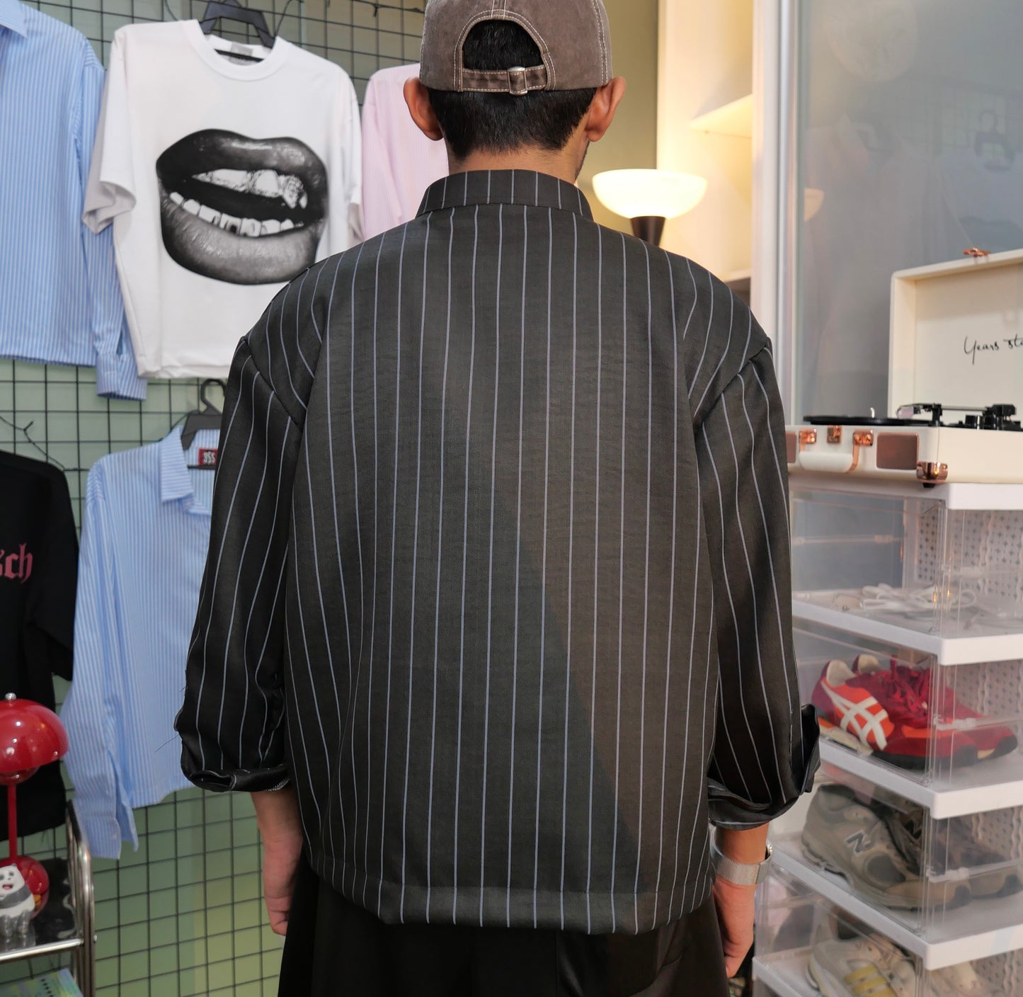 Kemeja Stripe Metal Clip Button Shirt [BOXY FIT] Full Cotton 200GSM (S-2XL) Baggy