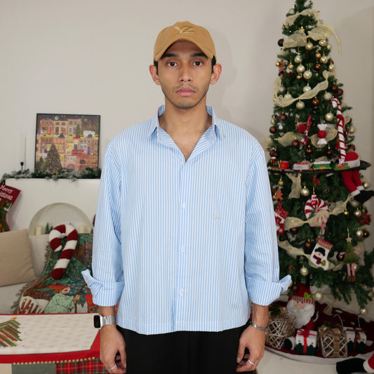 Kemeja Stripe Button Shirt [BOXY FIT] Full Cotton 200GSM (S-2XL) Baggy