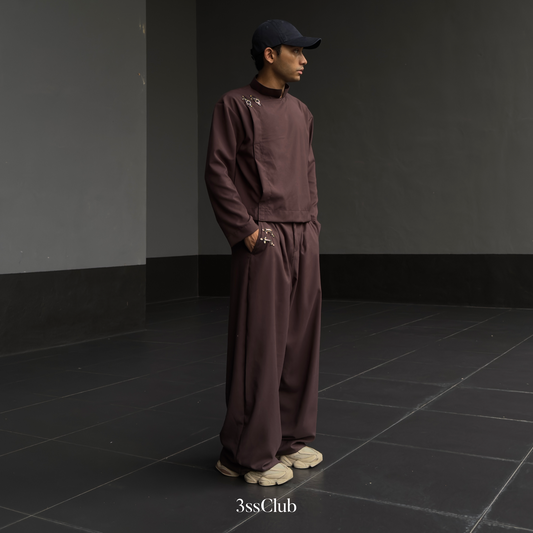 Forme Clasp Structured Top Shirt || Metal Clasp Balloon Fit Pants Trousers