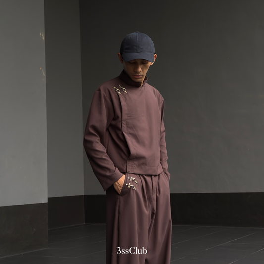 Forme Clasp Structured Top Shirt || Metal Clasp Balloon Fit Pants Trousers