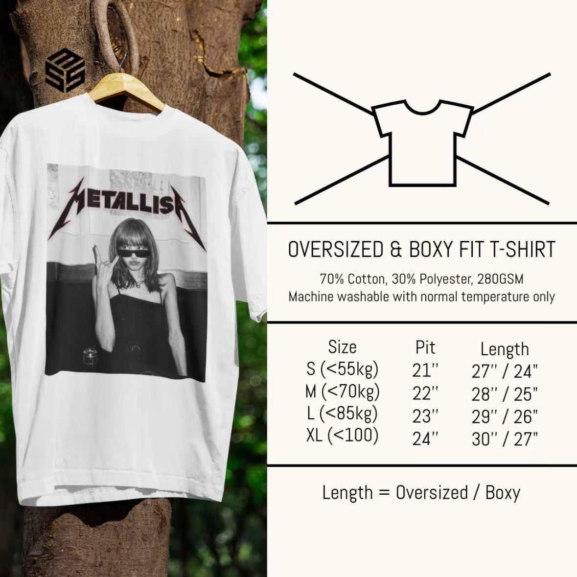 PLAIN [BOXY FIT] T Shirt Cotton 280GSM White & Black Tee (S-2XL) Backprint Lengan Separuh Cutting Oversized Baggy Fit