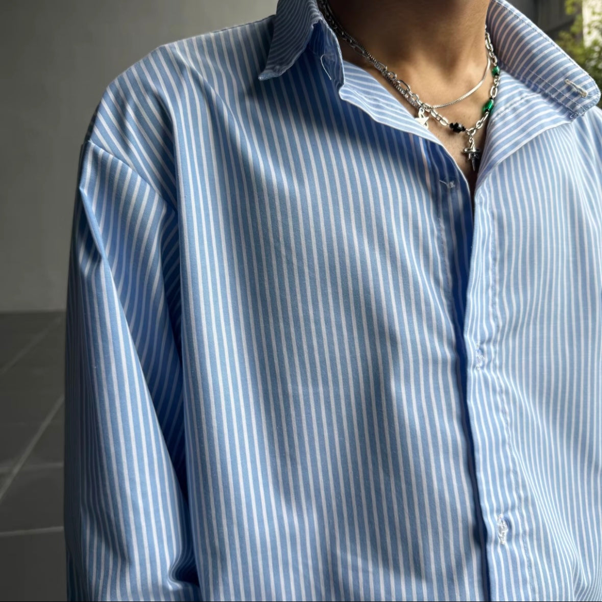 Kemeja Stripe Button Shirt [BOXY FIT] Full Cotton 200GSM (S-2XL) Baggy