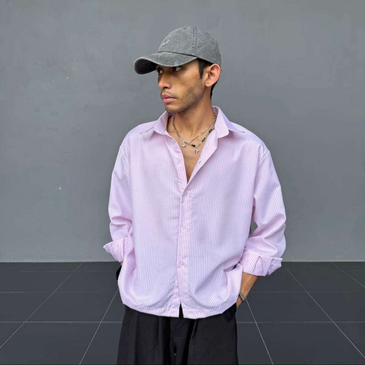 Kemeja Stripe Button Shirt [BOXY FIT] Full Cotton 200GSM (S-2XL) Baggy