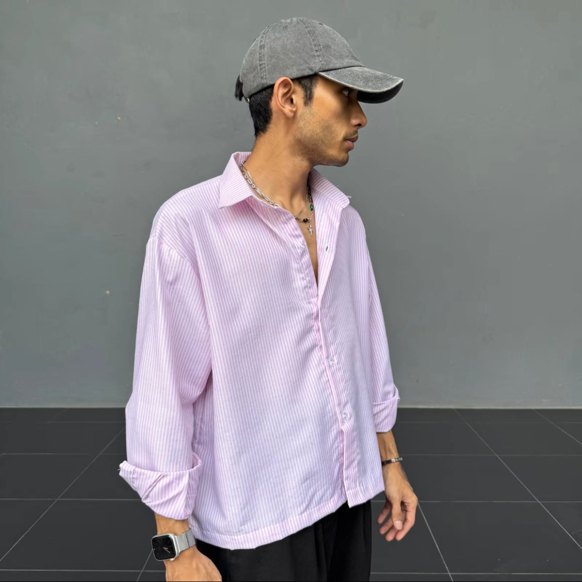 Kemeja Stripe Button Shirt [BOXY FIT] Full Cotton 200GSM (S-2XL) Baggy