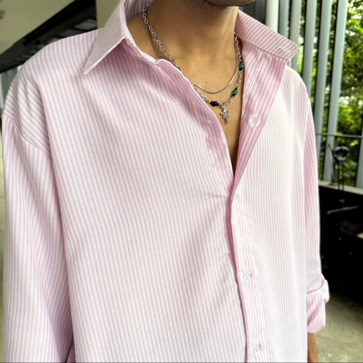 Kemeja Stripe Button Shirt [BOXY FIT] Full Cotton 200GSM (S-2XL) Baggy