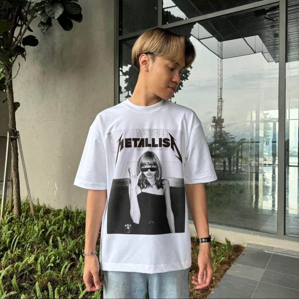 METALLISA [BOXY FIT] T Shirt Cotton 280GSM White & Black Tee (S-2XL) Lengan Separuh Cutting Oversized Baggy Fit