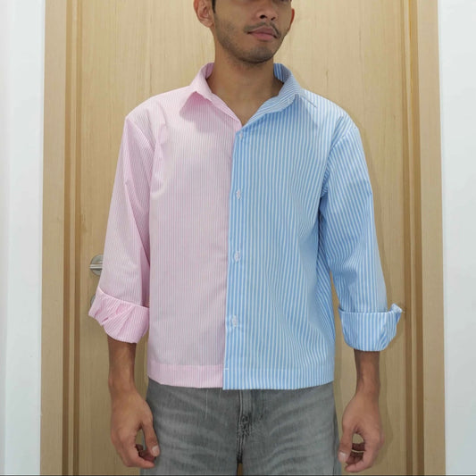 Kemeja Stripe Button Shirt [BOXY FIT] Full Cotton 200GSM (S-2XL) Baggy
