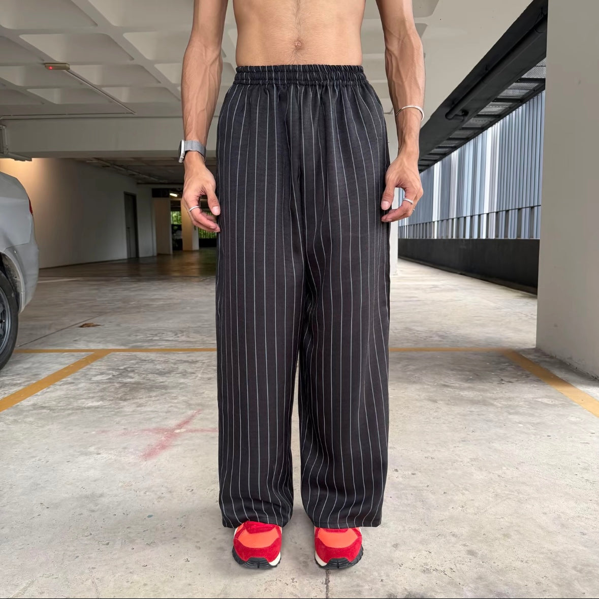 Stripe Baggy Pants Casual Full Cotton Baggy Fit Retro Style S-2XL