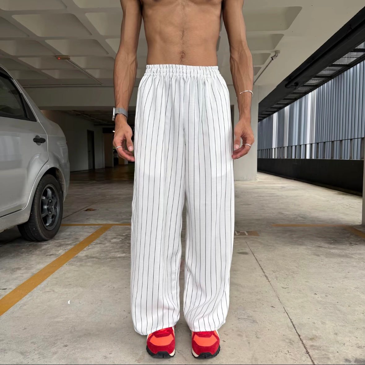 Stripe Baggy Pants Casual Full Cotton Baggy Fit Retro Style S-2XL