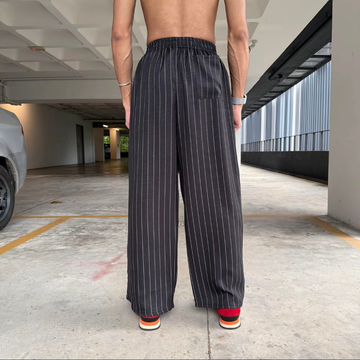 Stripe Baggy Pants Casual Full Cotton Baggy Fit Retro Style S-2XL