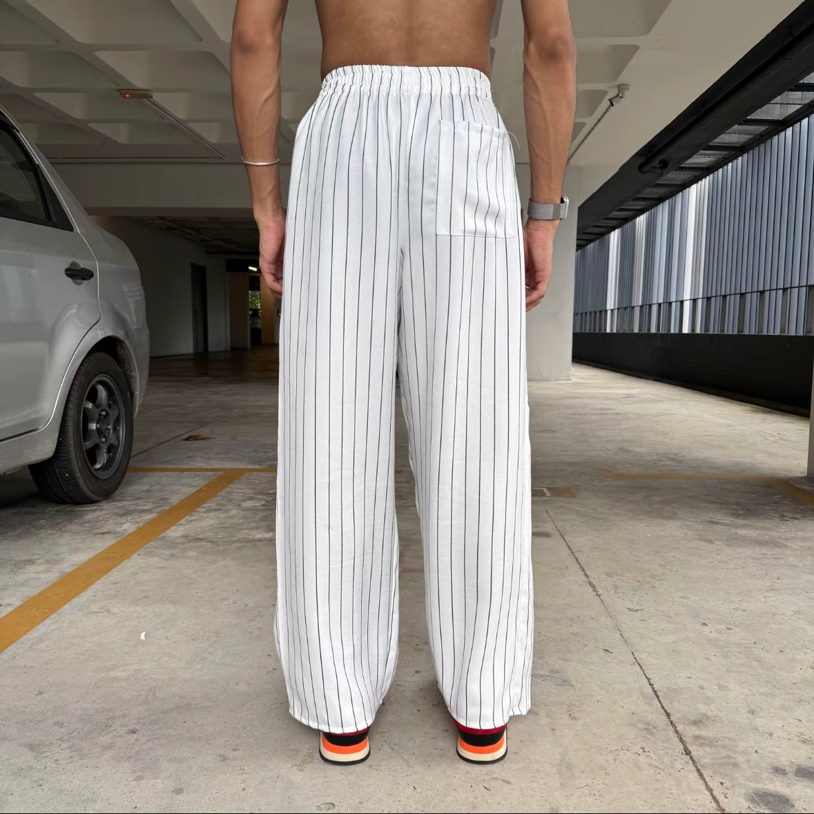 Stripe Baggy Pants Casual Full Cotton Baggy Fit Retro Style S-2XL