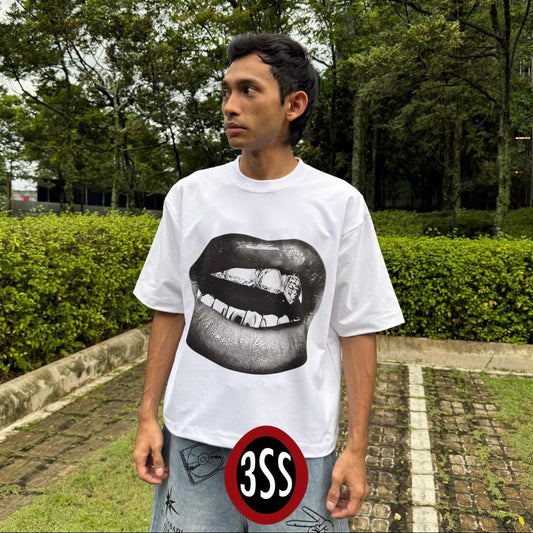 LIPS [BOXY] T Shirt Cotton 280GSM White & Black Tee (S-2XL) Lengan Separuh Cutting Oversized Baggy Fit