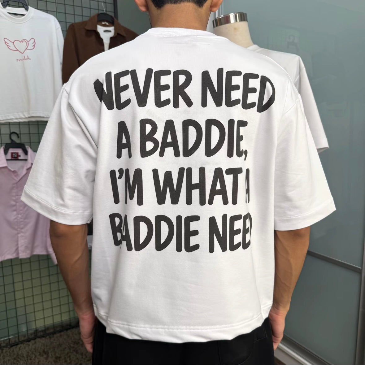 BADDIE [BOXY] T Shirt Cotton 280GSM White & Black Tee (S-2XL) Lengan Separuh Cutting Oversized Baggy Fit