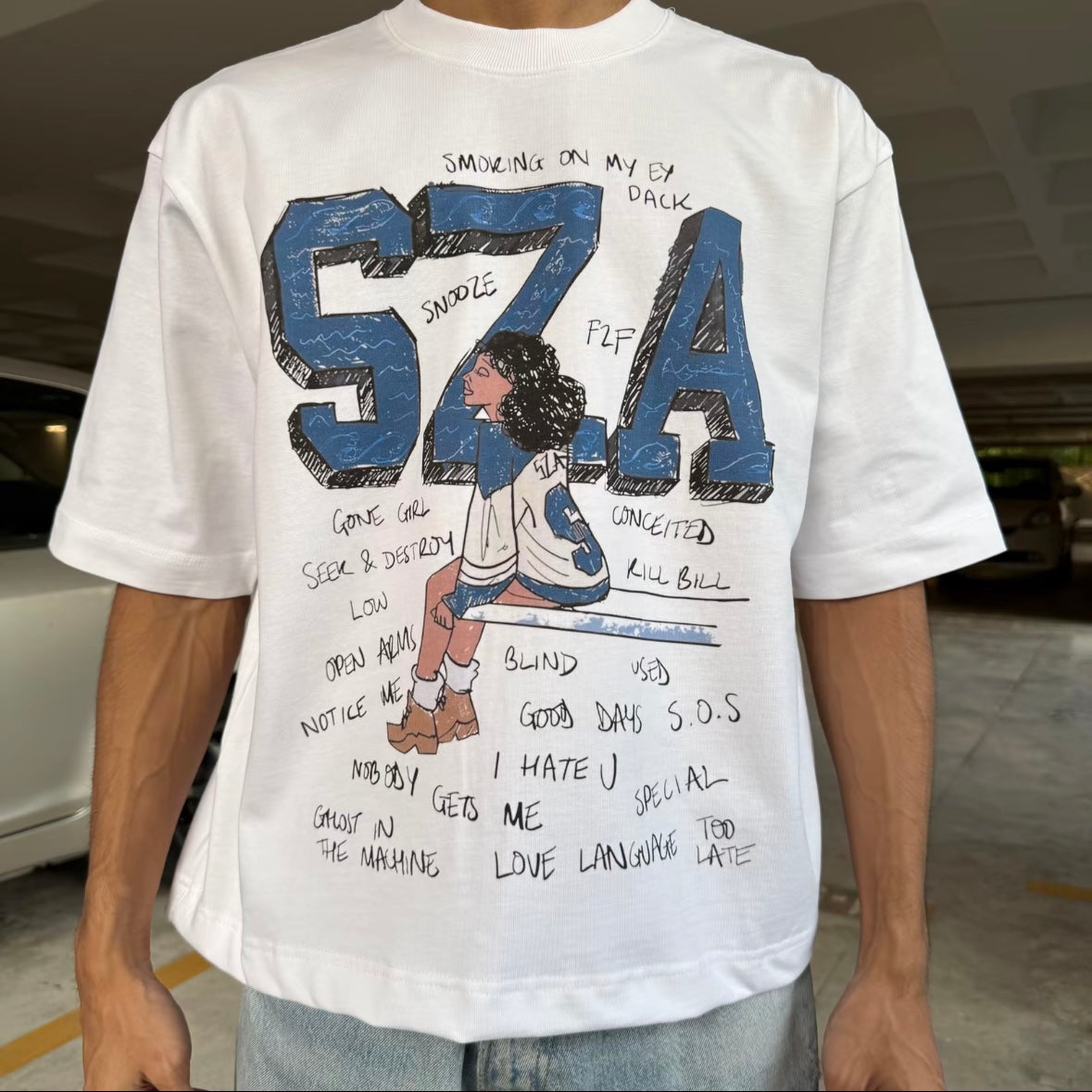 SZA [BOXY] T Shirt Cotton 280GSM White & Black Tee (S-2XL) Lengan Separuh Cutting Oversized Baggy Fit