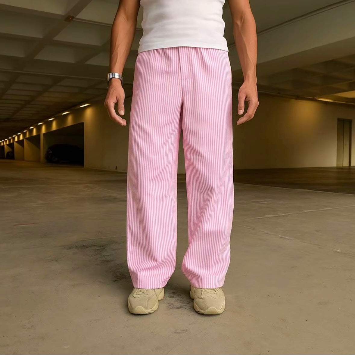 Stripe Pants Loose Fit Pyjamas Casual Full Cotton Baggy Fit Retro Style S-2XL