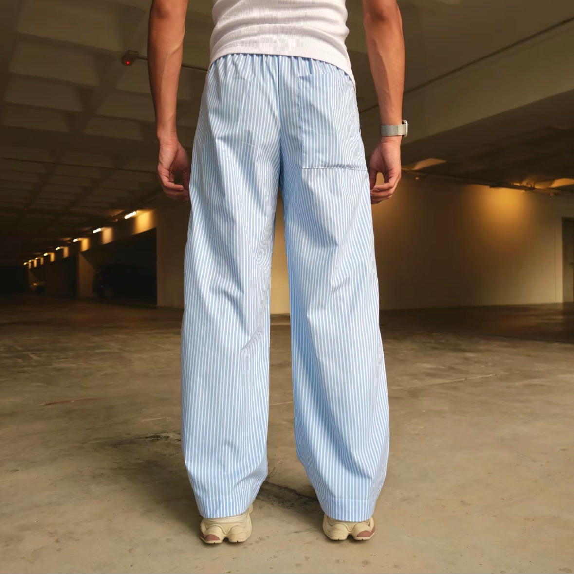 Stripe Pants Loose Fit Pyjamas Casual Full Cotton Baggy Fit Retro Style S-2XL