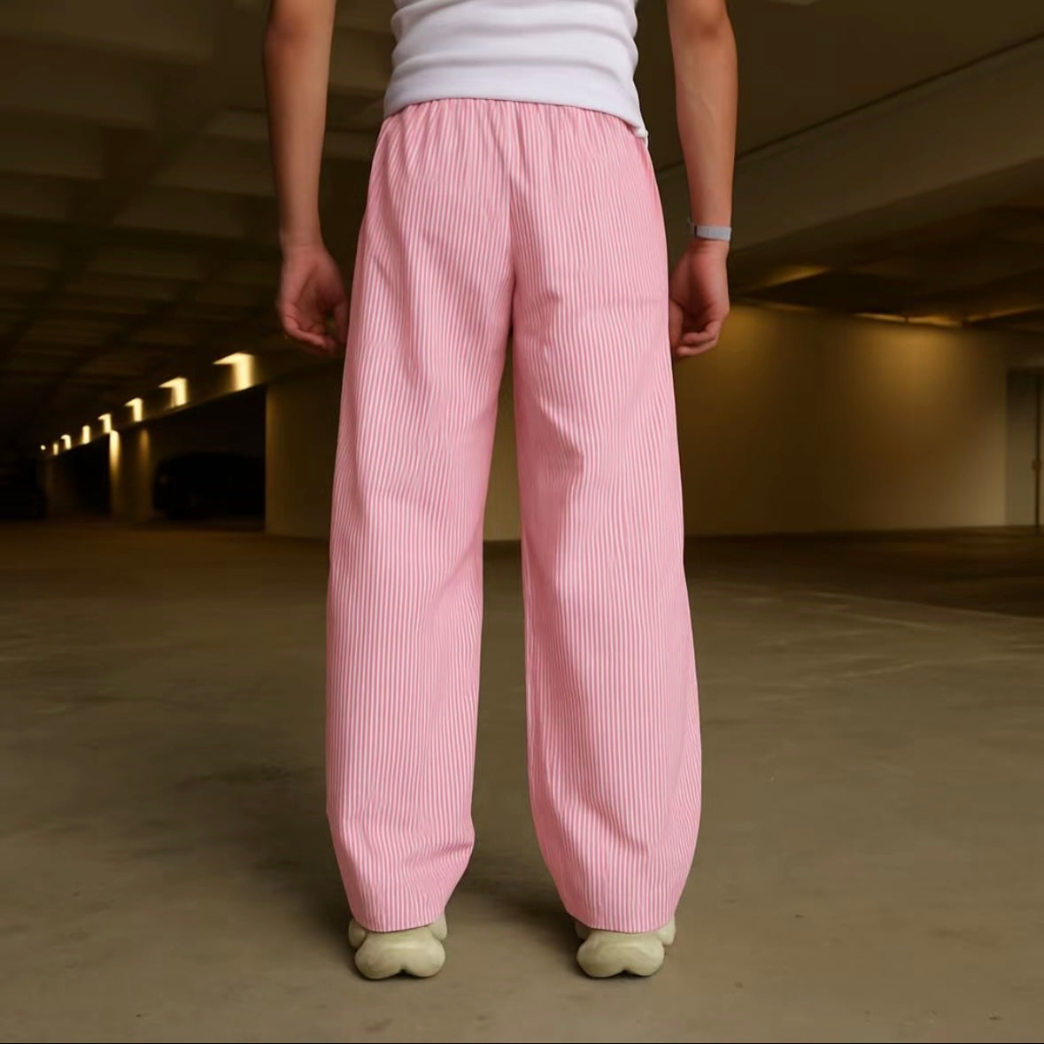 Stripe Pants Loose Fit Pyjamas Casual Full Cotton Baggy Fit Retro Style S-2XL