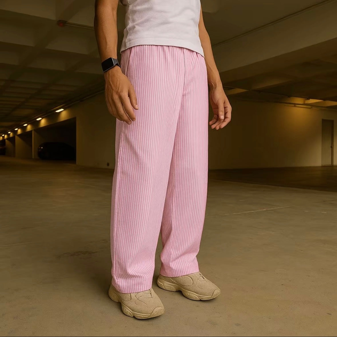 Stripe Pants Loose Fit Pyjamas Casual Full Cotton Baggy Fit Retro Style S-2XL